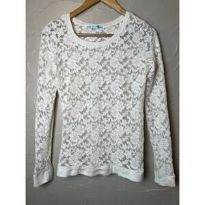 Lace Burnout Tee Long Sleeve Rose Lace Festival Coquette Size XS